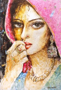 Moazzam Ali, Aesthetics & The Indus Woman, 42 x 30 Inch, Watercolor on Paper, Figurative Painting, AC-MOZ-135